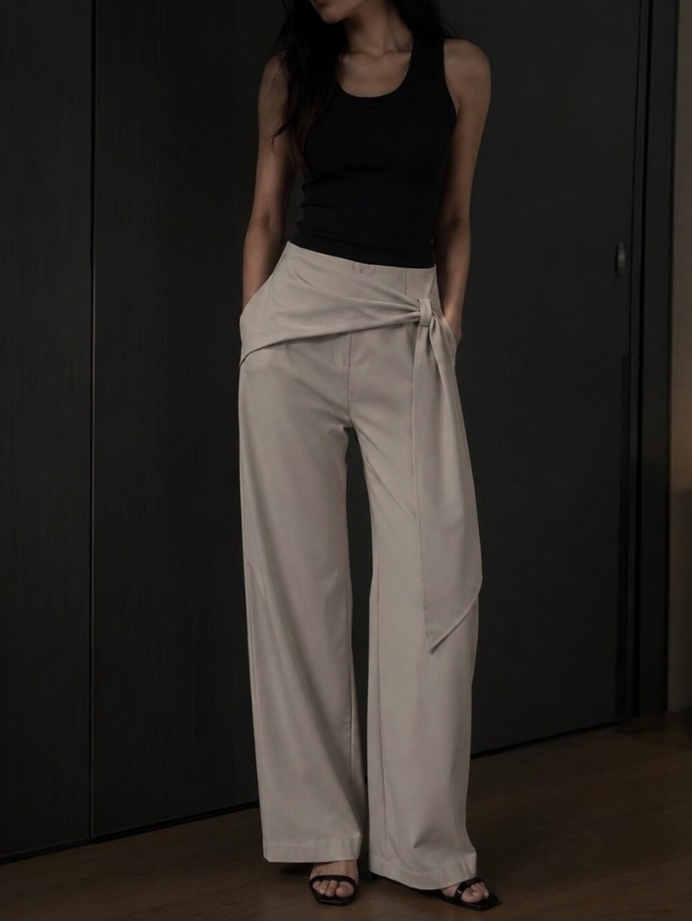 NWT Orolay Wide Leg Tie Wrap Front Pants S Palazzo Drape